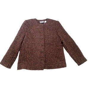 Vtg Alfred Dunner Blazer Womens Sz 12P Red Multicolor Woven Textured Sport Coat